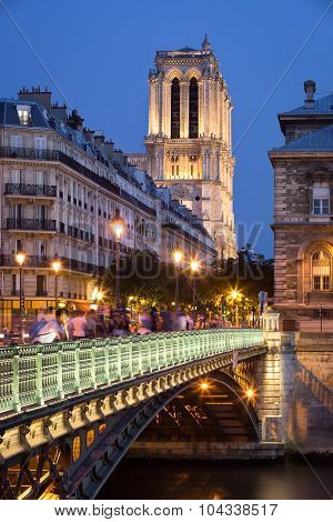 Pont D'arcole And Notre Dame Cathedral, Ile De La Cite, Paris