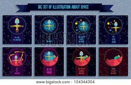 Space Vector Illustration In Style Flat About Alien In The Univerce