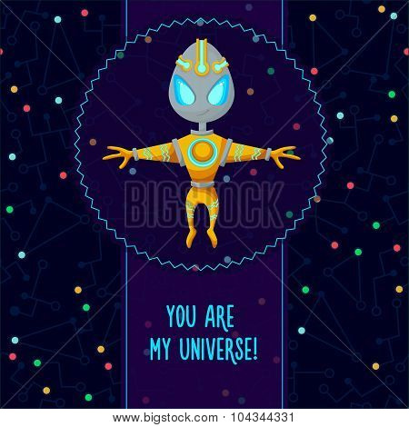Space Vector Illustration In Style Flat About Alien In The Universe