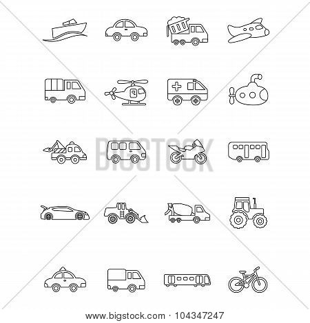 Vehicles outline vector icons