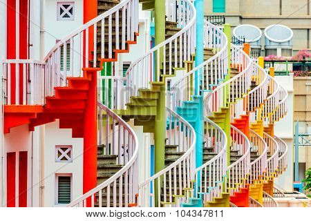 Singapore at Bugis Village spiral staircases.