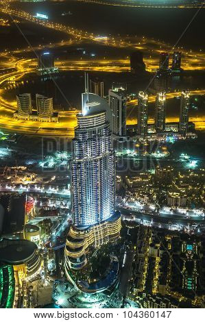 Address Hotel At Night In The Downtown Dubai Area Overlooks The Famous Dancing Fountains