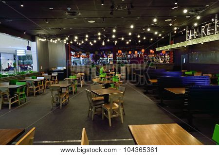 DUBAI, UAE - SEPTEMBER 08, 2015: restaurant in Dubai Airport. There are a lot of restaurants, bars, cafes and shops in Dubai International Airport. Almost all of them are open twenty-four hours.