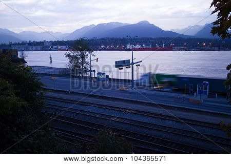 Truck,  Seaside, Tollbooth, Burrard, Inlet, Vancouver, Bc, Mountains, Seascape, Landslide, Sky Night
