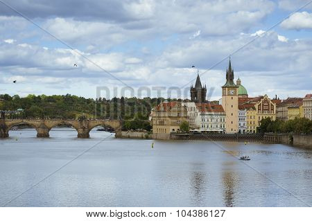 Panorama view to the Charles Bridge, Old Town, Prague