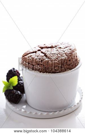 Chocolate souffle with thick glaze
