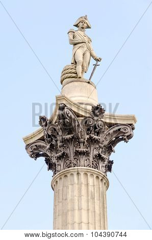 Nelson Statue At Trafalgar Square London Uk