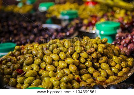 Olives at a market stall