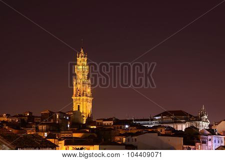 Church Klerigush in night Porto, Portugal