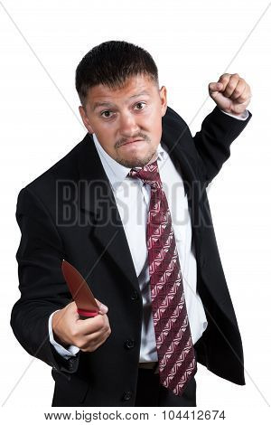 Angry Businessman Threaten With A Knife