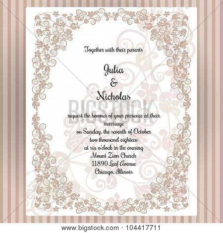 Wedding card template with frame and elegant design