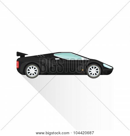 Vector Flat Black Concept Sport Car Body Style Illustration Icon.