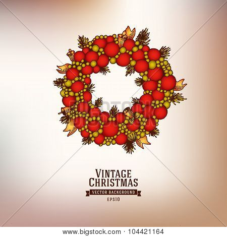 Dark Hand Drawn Sketched Xmas Wreath Illustration