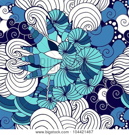 Vector Seamless Seashell Pattern. Sea Design