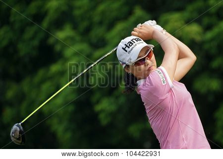KUALA LUMPUR, MALAYSIA - OCTOBER 10, 2015: South Korea's So Yeon Ryu tees off at the sixth hole of the KL Golf & Country Club on Round 3 day at the 2015 Sime Darby LPGA Malaysia golf tournament.