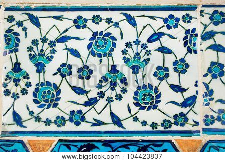 Flowers on tiles of 16th century by turkish craftsmen