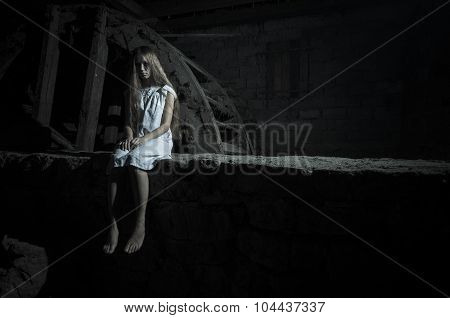 Horror girl in white dress