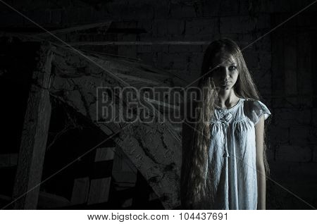 Horror girl in white dress