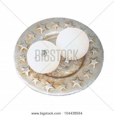 Dish And Two Christmas Ball