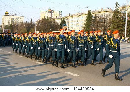 UFA, RUSSIA - MAY 4: Rescuers of Emergency Control Ministry of Russia take part at the dress rehearsal of Victory Parade on May 4, 2010 in Ufa, Russia.