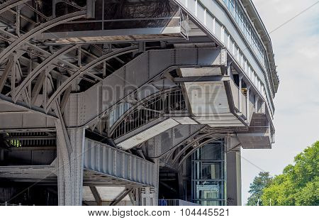 Steel gray bridge over water
