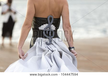 Models Walk An During  Outdoor Fashion Show With Clothing Made Out Of Recycled Materials Was Held In