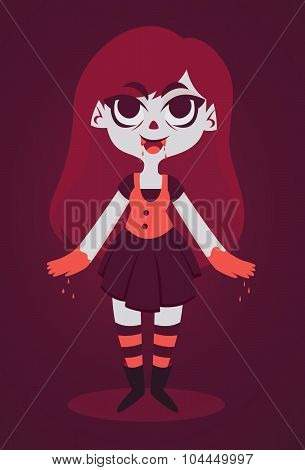 Cute Vampire Girl With Blood In Hands