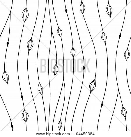 Vector Seamless Pattern With Stylized Branches And Leaves.