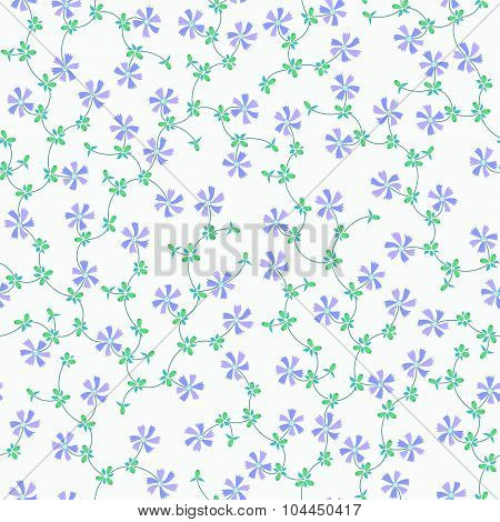 Seamless Pattern With The Blue Flowers On White Background.