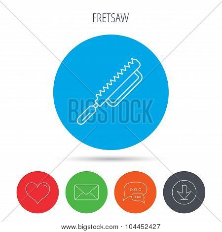Fretsaw icon. Carpenter work tool sign.