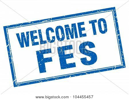 Fes Blue Square Grunge Welcome Isolated Stamp