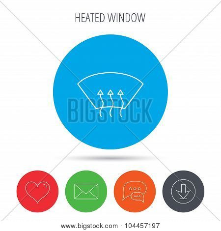 Heated window icon. Windshield arrows sign.
