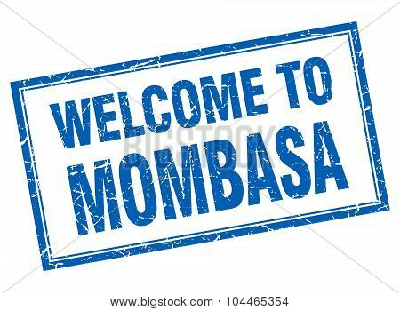 Mombasa Blue Square Grunge Welcome Isolated Stamp
