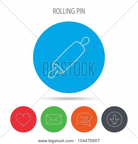 Rolling pin icon. Kitchen baker roller sign.