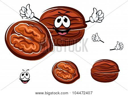 Happy brown cartoon walnut character