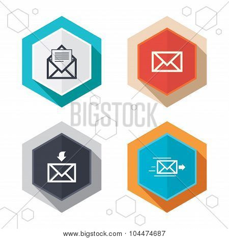 Mail envelope icons. Message document symbols.