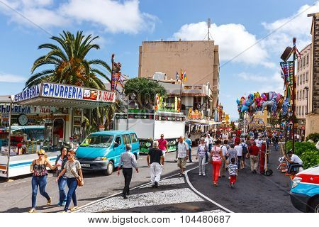 La Orotava, Tenerife, Spain - June 11, 2015: Unidentified Tourists Walking In Historic Town La Orota