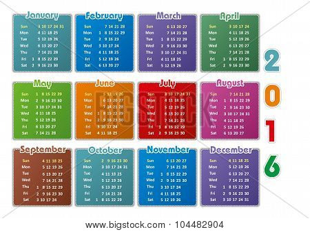 Calendar 2016 Year Design Template