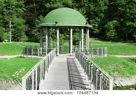 Beautiful park with rotunda and paths in Feofania
