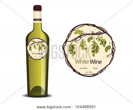 Label For White Wine And A Sample Placed On The Bottle