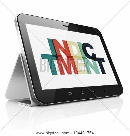 Law concept: Tablet Computer with Indictment on  display