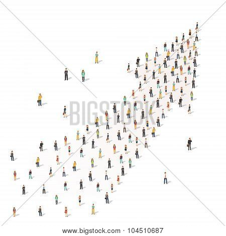 People standing together in shape of an arrow