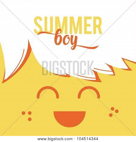 Illustration of a smiling boy with freckles, like the sun. With Style Typography