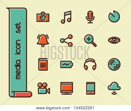 Fat Line Icon set for web and mobile. Modern minimalistic flat design elements of Media Service, Entertaiment and Gadgets