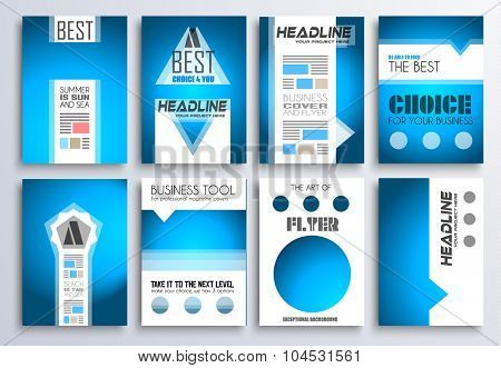 Set of Brochure, Flyers and layout templates for you projects. Ideal to use for brochures template, book cover, magazine fron page and generic printed material.
