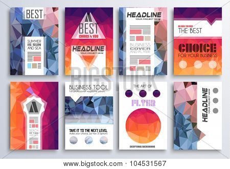 Set of Brochure, Flyers and layout templates for you projects. Ideal to use for brochures template, book cover, magazine fron page and generic printed material.