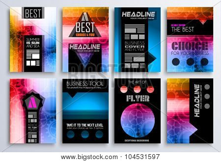 Set of Brochure, Flyers and layout templates for you projects. Ideal to use for brochures template, book cover, magazine fron page and generic printed material.