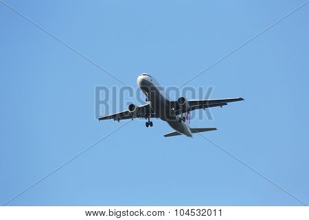 ZAGREB, CROATIA - JUNE 10: Airbus A320, registration D-AIPW of Germanwings landing on Zagreb Airport Pleso on June 10, 2015.