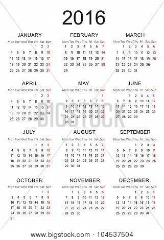 Calendar 2016 - Vector