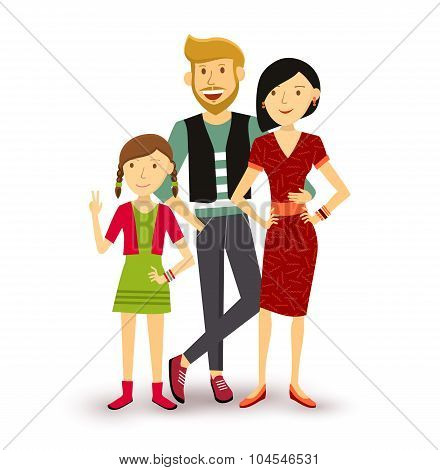 One Child Happy Family People Flat Illustration